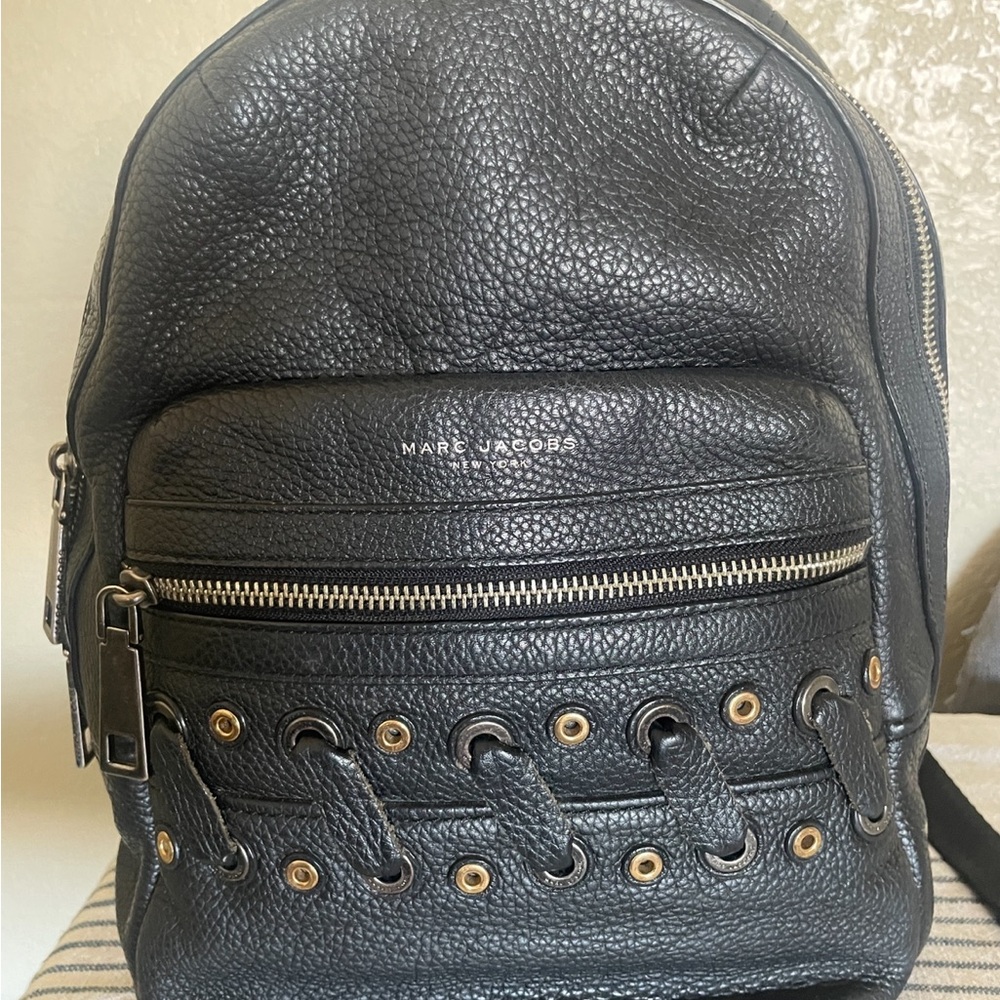 Marc Jacobs Black Leather Backpack with Grommet Details